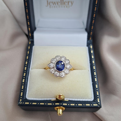0.90ct Sapphire and Diamond Floral Cluster Ring