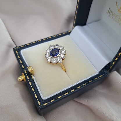 0.90ct Sapphire and Diamond Floral Cluster Ring