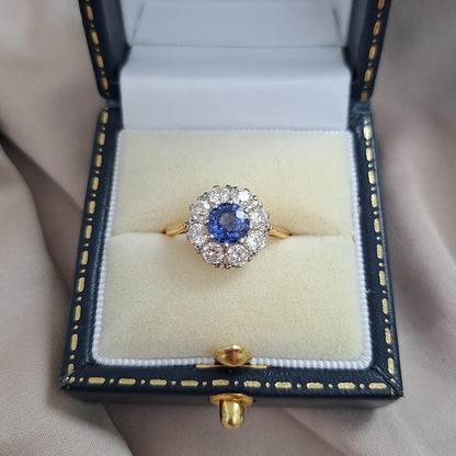1ct Sapphire and Diamond Cluster Engagement Ring
