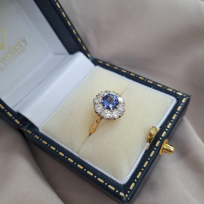 1ct Sapphire and Diamond Cluster Engagement Ring