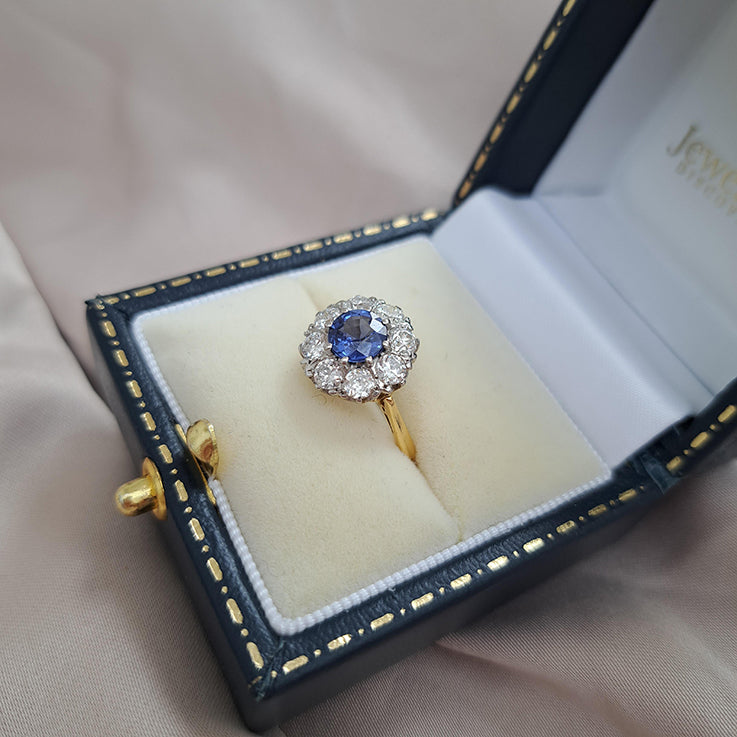 1ct Sapphire and Diamond Cluster Engagement Ring