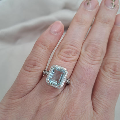 3.77ct Aquamarine and Diamond Cluster Ring