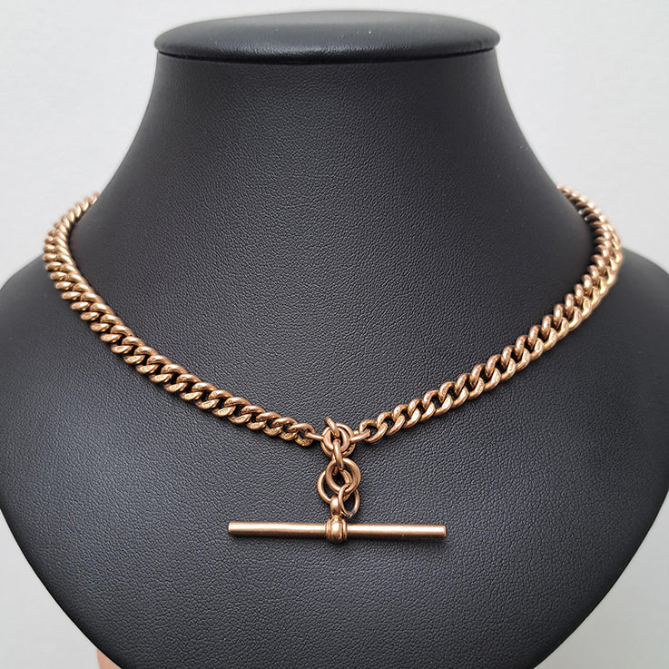Edwardian Antique 9ct Rose Gold Albert Chain Necklace