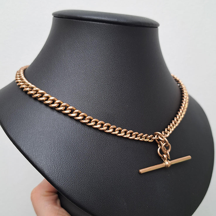 Edwardian Antique 9ct Rose Gold Albert Chain Necklace