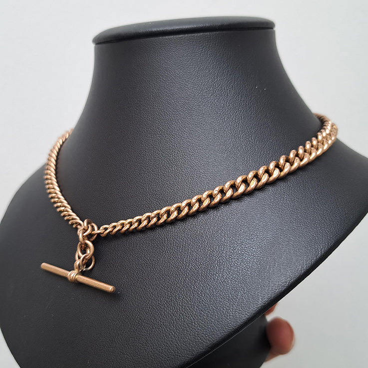 Edwardian Antique 9ct Rose Gold Albert Chain Necklace