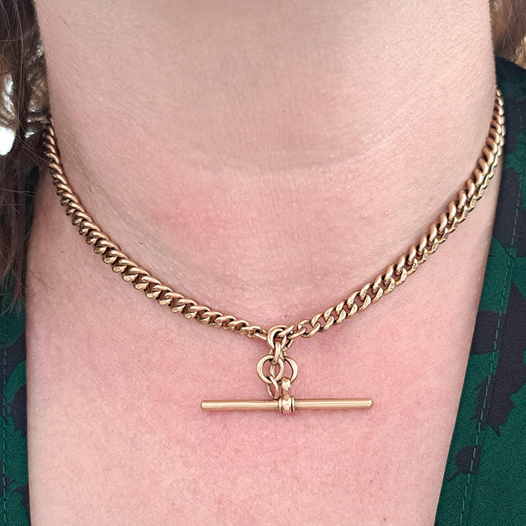 Edwardian Antique 9ct Rose Gold Albert Chain Necklace
