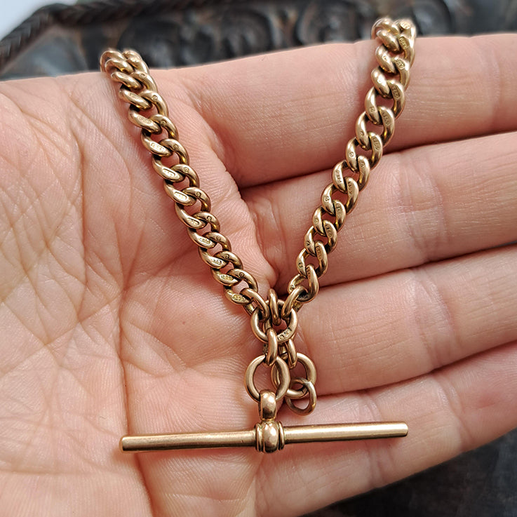 Edwardian Antique 9ct Rose Gold Albert Chain Necklace