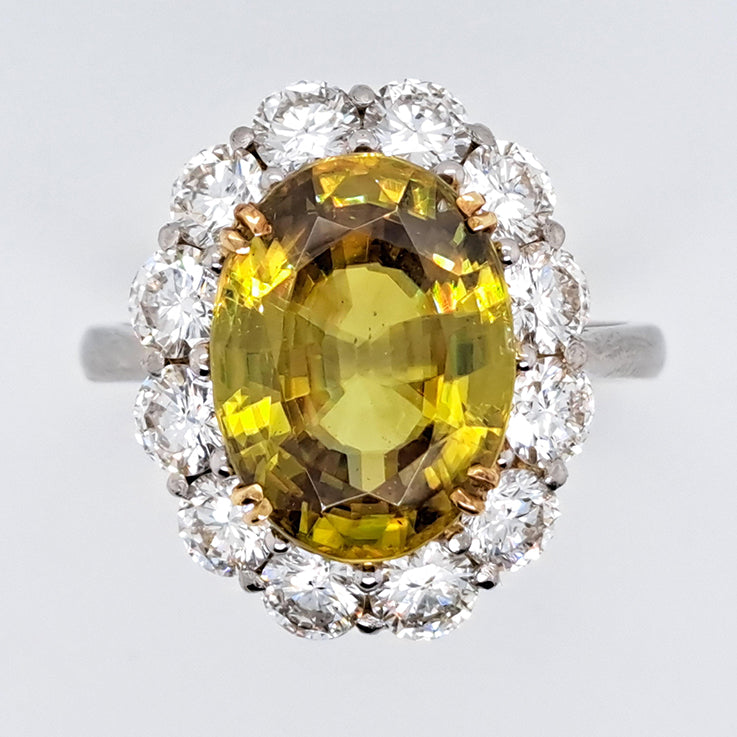 Fine 7.78ct Sphene and 2.56ct Diamond Cluster Ring in Platinum rare gemstone
