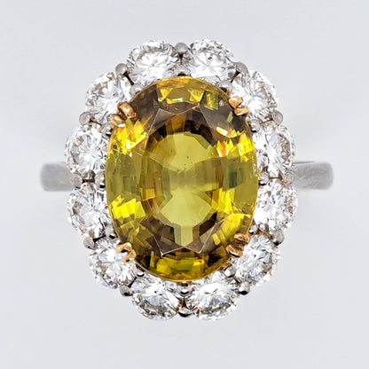 Fine 7.78ct Sphene and 2.56ct Diamond Cluster Ring in Platinum rare gemstone