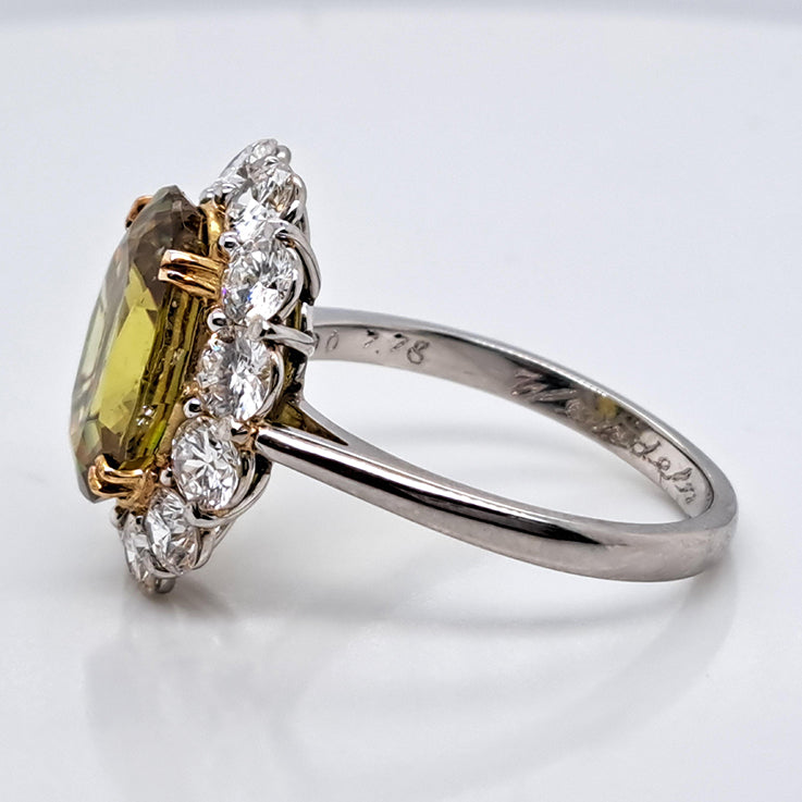 Fine 7.78ct Sphene and 2.56ct Diamond Cluster Ring in Platinum rare gemstone