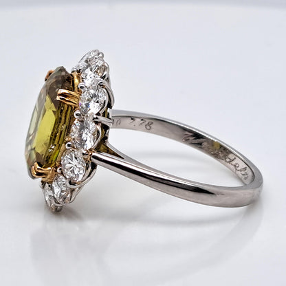 Fine 7.78ct Sphene and 2.56ct Diamond Cluster Ring in Platinum rare gemstone
