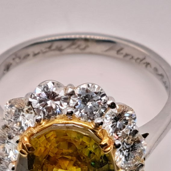 Fine 7.78ct Sphene and 2.56ct Diamond Cluster Ring in Platinum rare gemstone