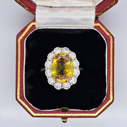 Fine 7.78ct Sphene and 2.56ct Diamond Cluster Ring in Platinum rare gemstone