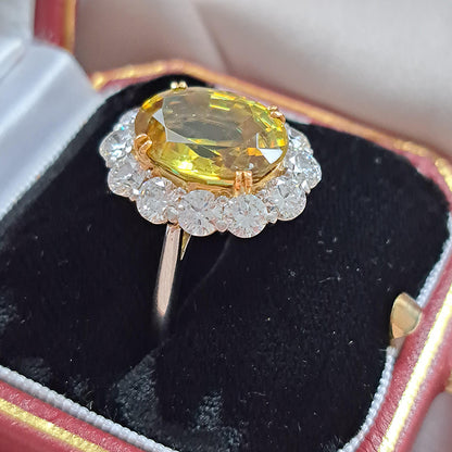 Fine 7.78ct Sphene and 2.56ct Diamond Cluster Ring in Platinum rare gemstone