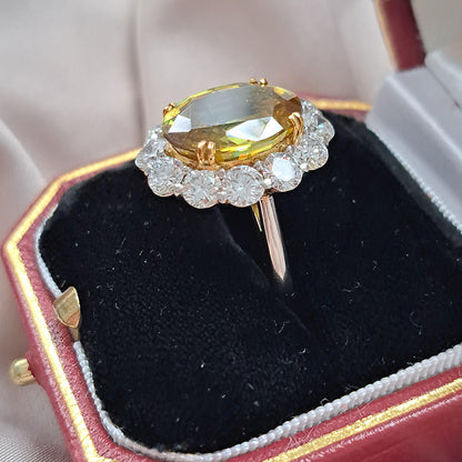 Fine 7.78ct Sphene and 2.56ct Diamond Cluster Ring in Platinum rare gemstone