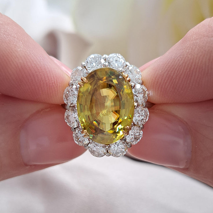 Fine 7.78ct Sphene and 2.56ct Diamond Cluster Ring in Platinum rare gemstone