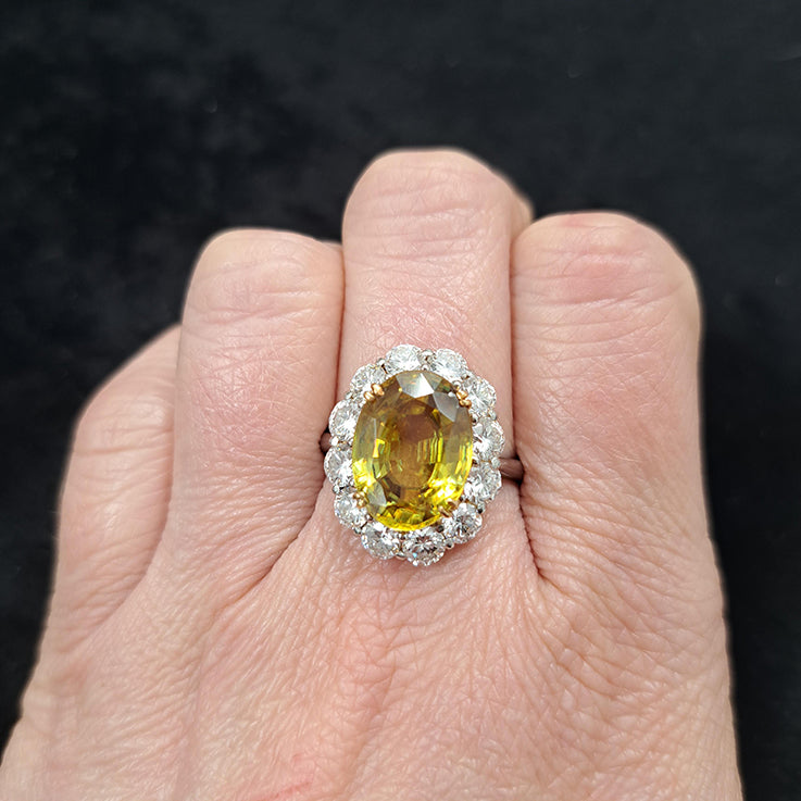 Fine 7.78ct Sphene and 2.56ct Diamond Cluster Ring in Platinum rare gemstone