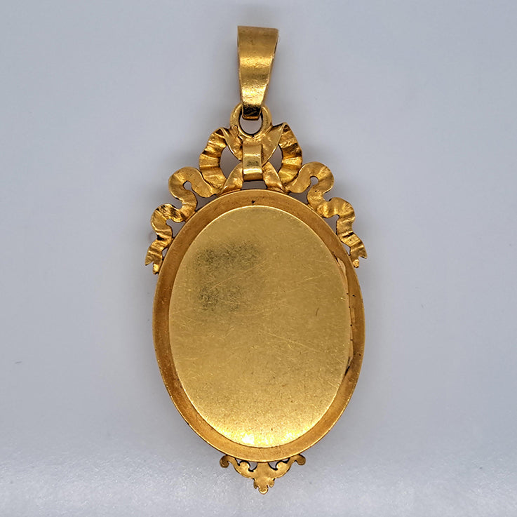 Late Victorian Antique French Multi Colour Enamel Butterfly 18ct Yellow Gold Locket Pendant with Pearls
