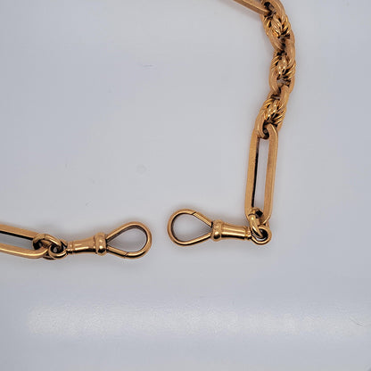 Antique 9ct Yellow Gold Fancy Trombone Link Albert Chain Necklace