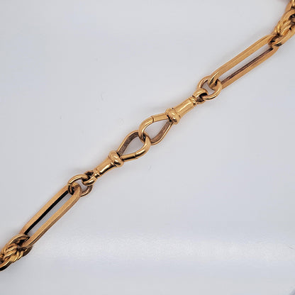 Antique 9ct Yellow Gold Fancy Trombone Link Albert Chain Necklace