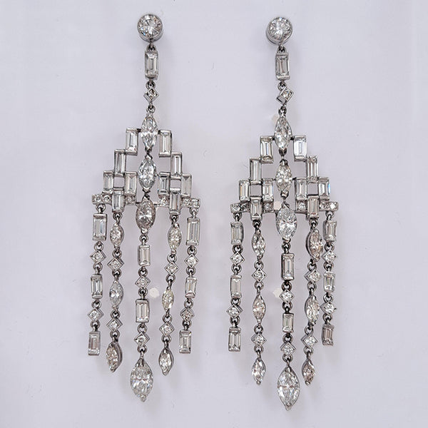 6.5ct Marquise and Baguette Diamond Tassel Chandelier Drop Earrings in Platinum