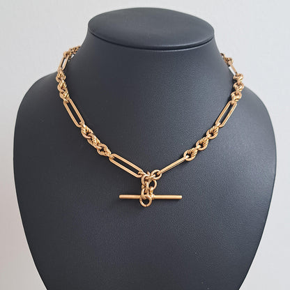 Antique 9ct Yellow Gold Fancy Trombone Link Albert Chain Necklace