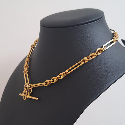 Antique 9ct Yellow Gold Fancy Trombone Link Albert Chain Necklace