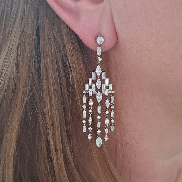 6.5ct Marquise and Baguette Diamond Tassel Chandelier Drop Earrings in Platinum