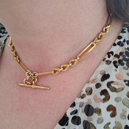 Antique 9ct Yellow Gold Fancy Trombone Link Albert Chain Necklace