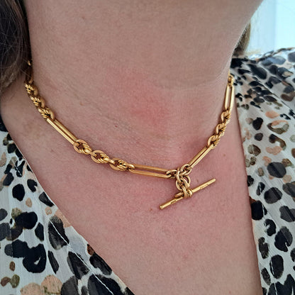 Antique 9ct Yellow Gold Fancy Trombone Link Albert Chain Necklace