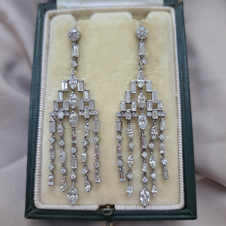 6.5ct Marquise and Baguette Diamond Tassel Chandelier Drop Earrings in Platinum
