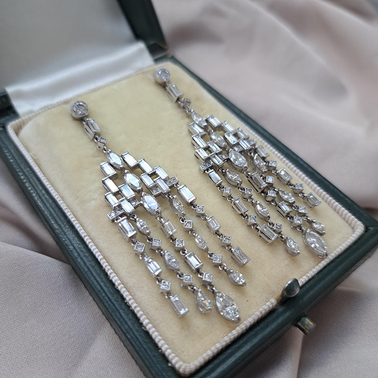 6.5ct Marquise and Baguette Diamond Tassel Chandelier Drop Earrings in Platinum