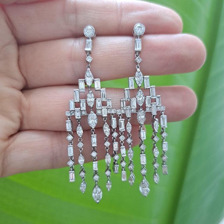 6.5ct Marquise and Baguette Diamond Tassel Chandelier Drop Earrings in Platinum