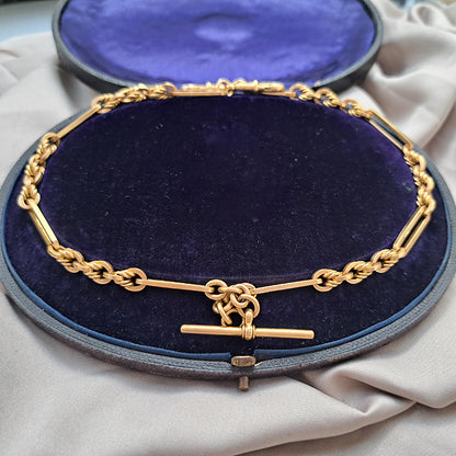 Antique 9ct Yellow Gold Fancy Trombone Link Albert Chain Necklace