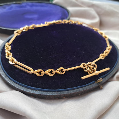 Antique 9ct Yellow Gold Fancy Trombone Link Albert Chain Necklace