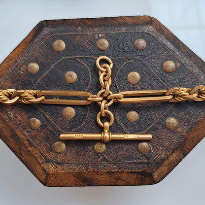 Antique 9ct Yellow Gold Fancy Trombone Link Albert Chain Necklace