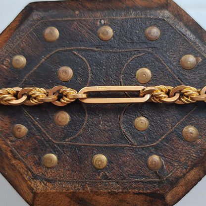 Antique 9ct Yellow Gold Fancy Trombone Link Albert Chain Necklace