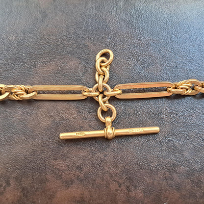 Antique 9ct Yellow Gold Fancy Trombone Link Albert Chain Necklace