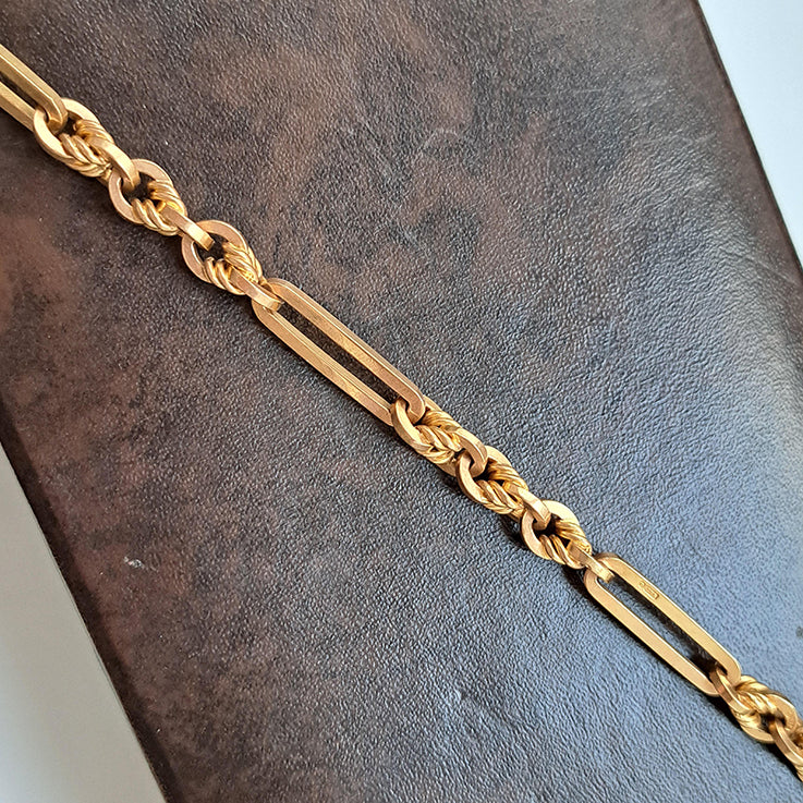 Antique 9ct Yellow Gold Fancy Trombone Link Albert Chain Necklace