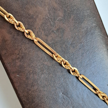 Antique 9ct Yellow Gold Fancy Trombone Link Albert Chain Necklace