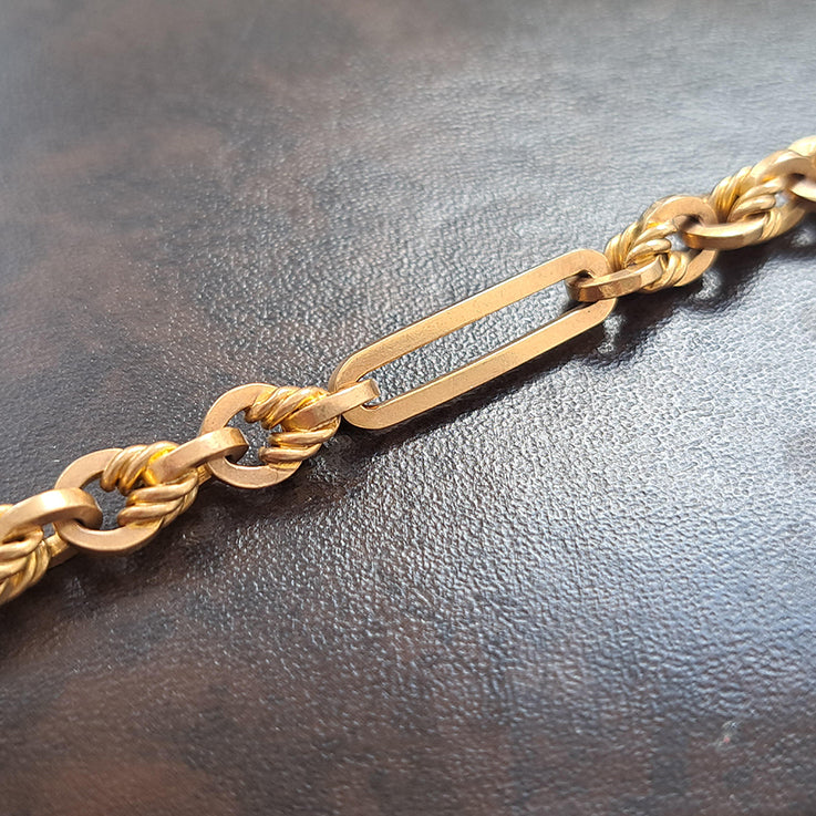 Antique 9ct Yellow Gold Fancy Trombone Link Albert Chain Necklace
