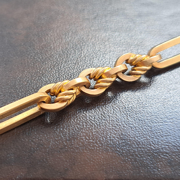 Antique 9ct Yellow Gold Fancy Trombone Link Albert Chain Necklace