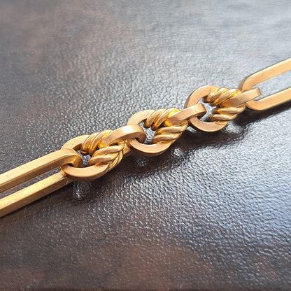 Antique 9ct Yellow Gold Fancy Trombone Link Albert Chain Necklace