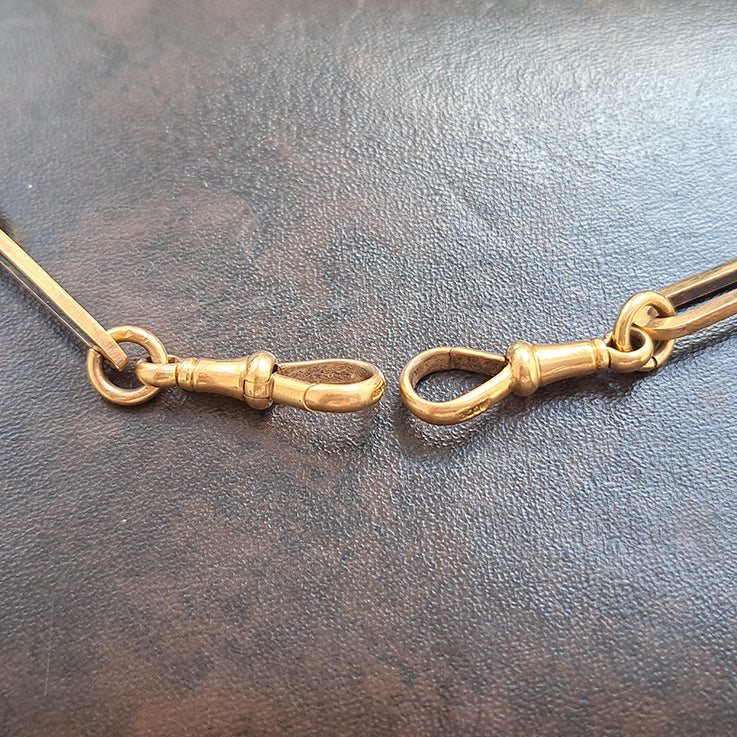 Antique 9ct Yellow Gold Fancy Trombone Link Albert Chain Necklace