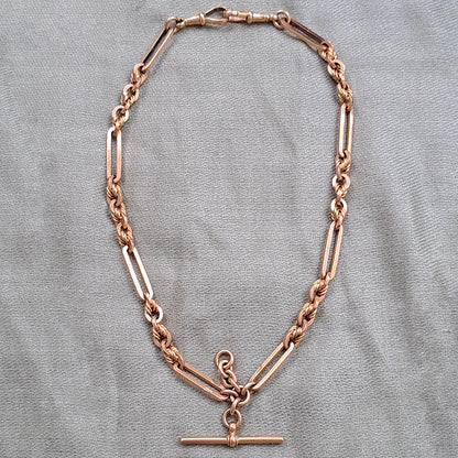 Antique 9ct Yellow Gold Fancy Trombone Link Albert Chain Necklace