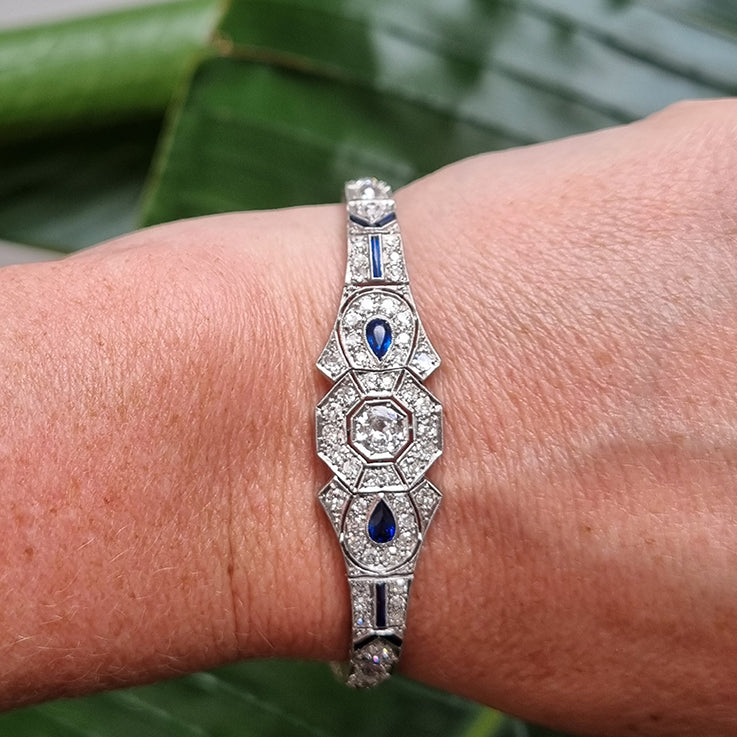 Art Deco 7ct Diamond and Sapphire Bracelet in Platinum