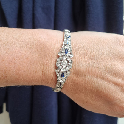 Art Deco 7ct Diamond and Sapphire Bracelet in Platinum