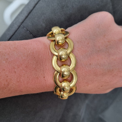 Retro Design 18ct Yellow Gold Fancy Circle Link Slinky Rollerball Bracelet