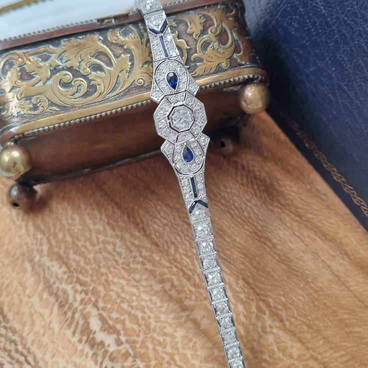 Art Deco 7ct Diamond and Sapphire Bracelet in Platinum