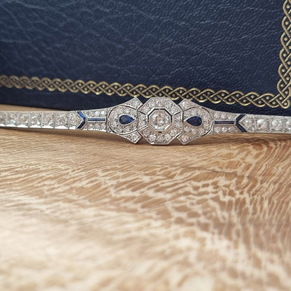 Art Deco 7ct Diamond and Sapphire Bracelet in Platinum